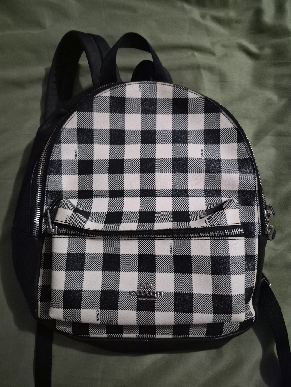 Coach Black and White Gingham Backpack